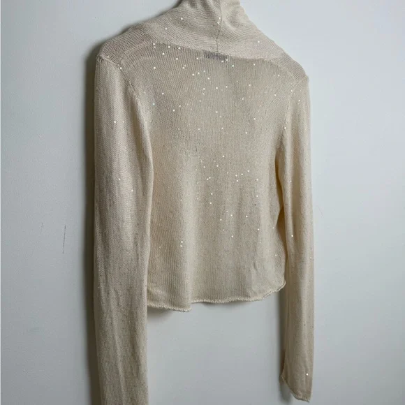 $2.2k Brunello Cucinelli Cream silk Sequin knit cardigan Italy lightweight shawl